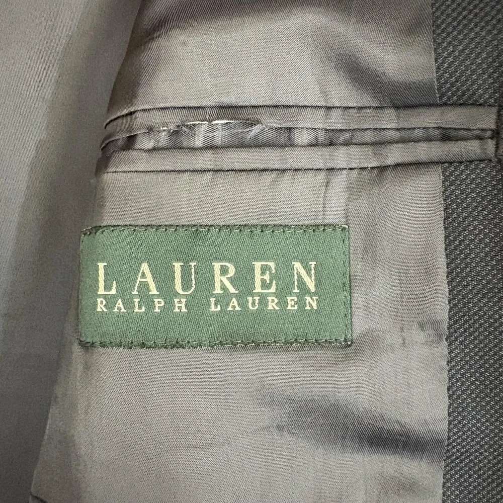 Lauren Ralph Lauren Blazer Sport Coat Mens 44 Gray Gold Crest Buttons Jacket